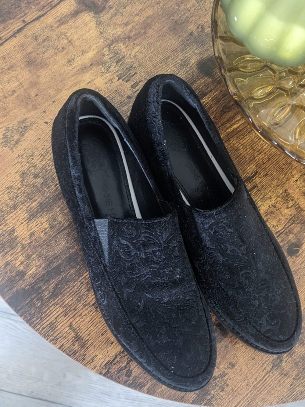 Anne Fontaine Black Embossed Velvet Slip-On Loafers 7